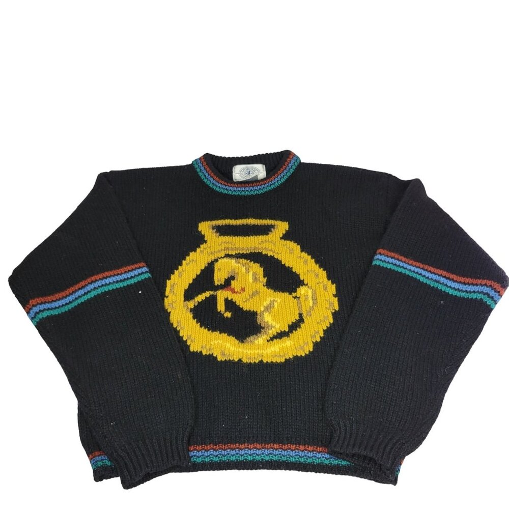 Vintage Sportif Miller Womens Sweater Sz M 100% Wool Black Equestrian Horse